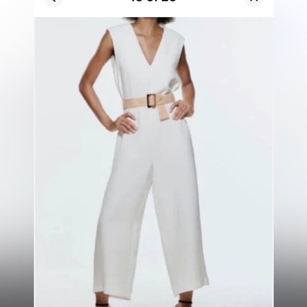 Elegant White Jumpsuit with Belt - Picture 10 of 10